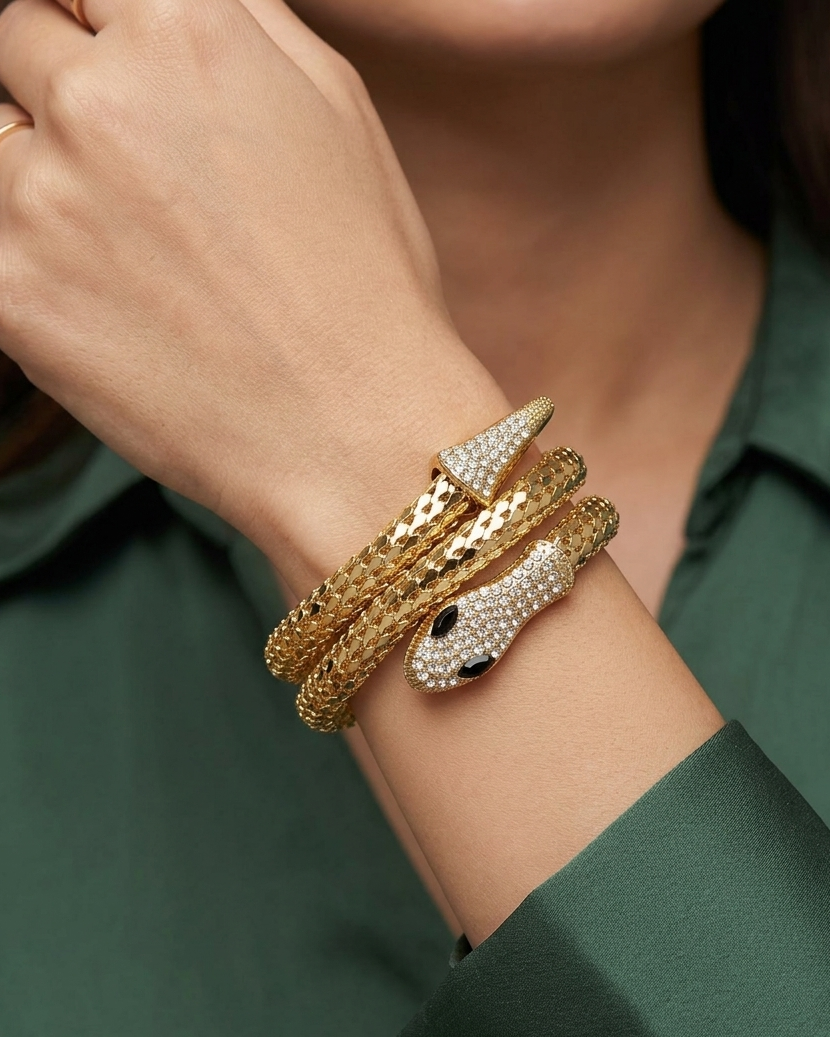 Golden Python Pave Wrap Bracelet