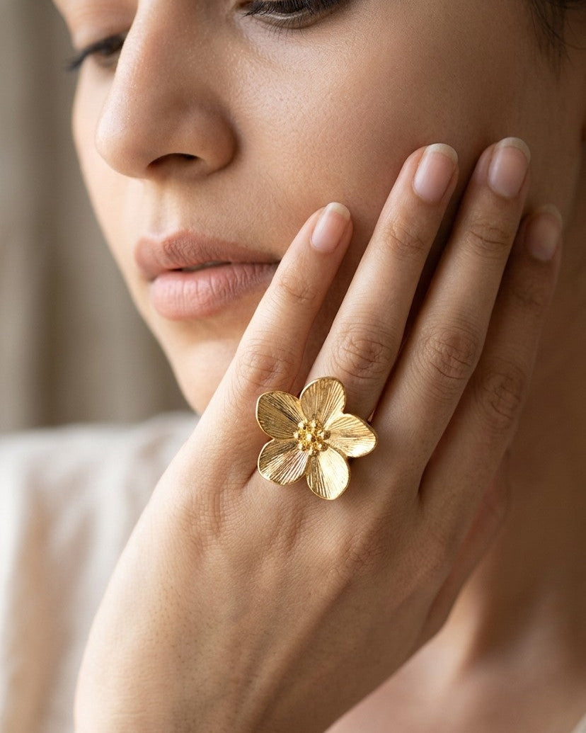 Vintage Gold Petal Cocktail Ring