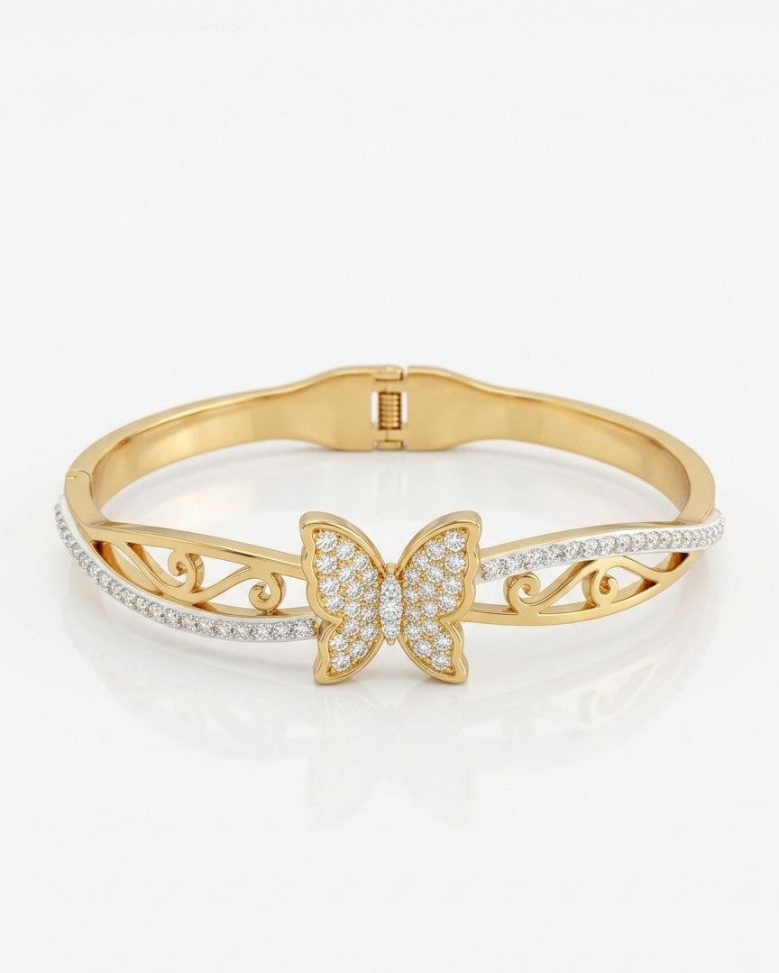 White Inlay Clover Bangle